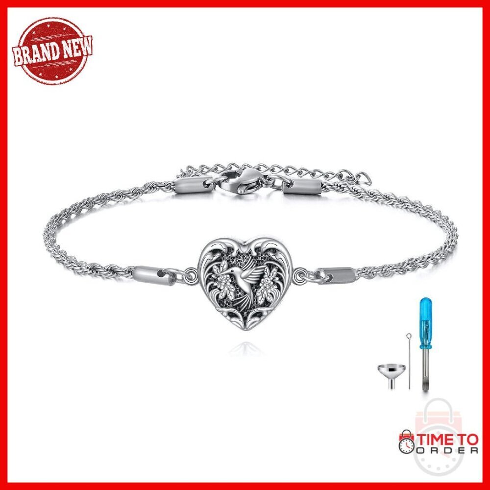 Sterling Silver Hummingbird Urn Bracelet for Ashes Memory Jewelry